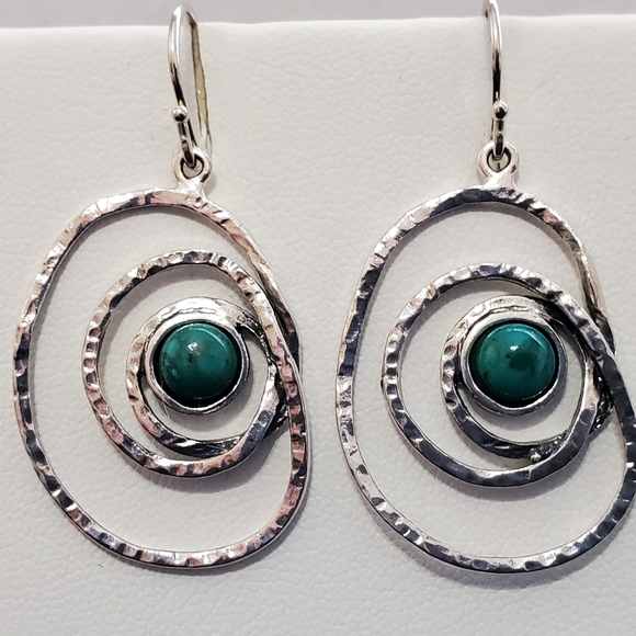 Sterling Silver Turquoise Modern Dangle Earrings YAM Artisan-Created - Picture 2 of 10